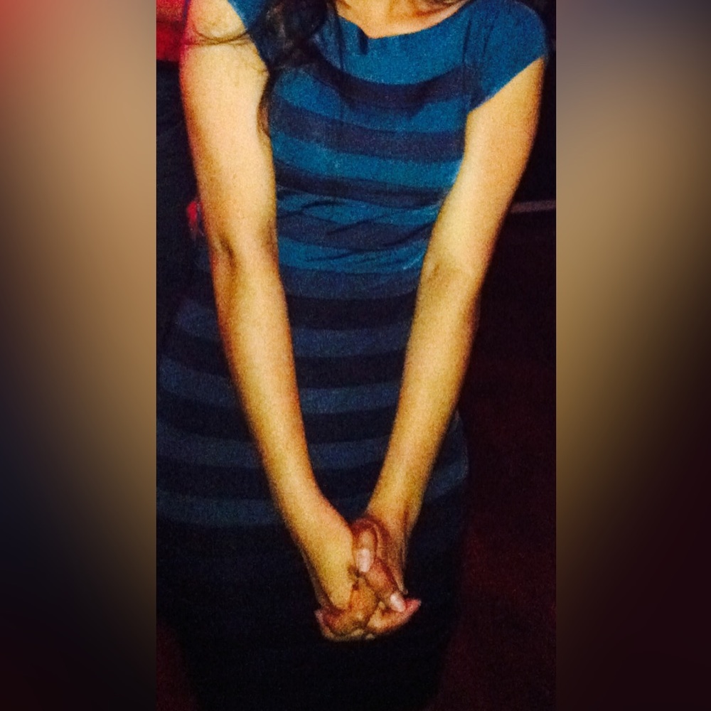 Ombré blue striped dress with black. Beautiful size 4